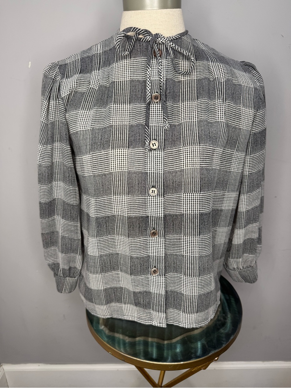 Maggy London Black and White Checked Button-Up Shirt